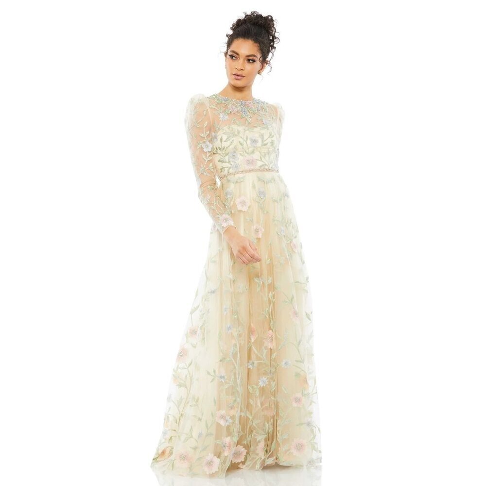 Mac Duggal 11226 Floral Embroidered Butterfly Sleeve Flowy Gown Dress Sz 10 NWT